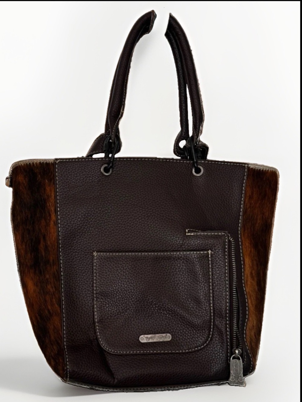 Trinity Ranch Concealed Carry Hair On Cowhide Brown Shoulder Bag Purse Studs